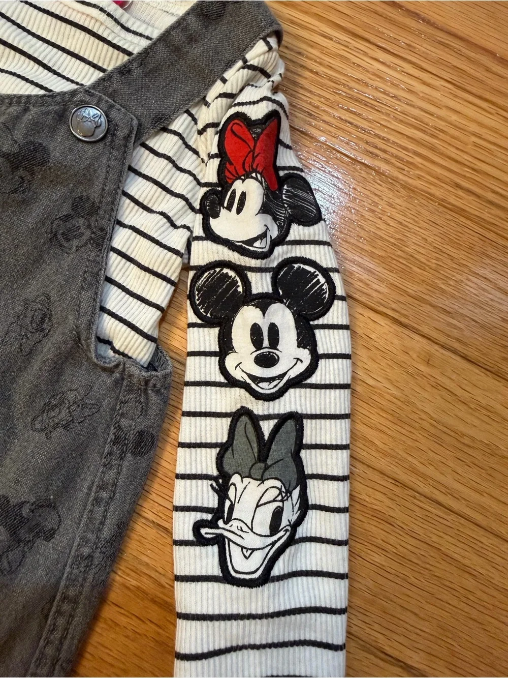 Disney Gray Denim Minnie Pinafore Dress with Striped Top